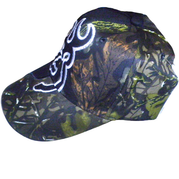 Embroidered Browning Fishing Baseball Cap, Camo/Greens, Strapback, Trucker Hat - Picture 2 of 5